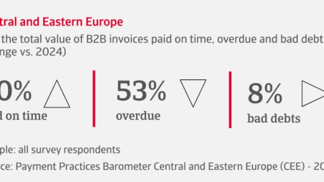 % of the total value of B2B invoices paid on time, overdue and bad debts in the Central and Eastern Europe