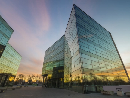 Corporate offices at dusk